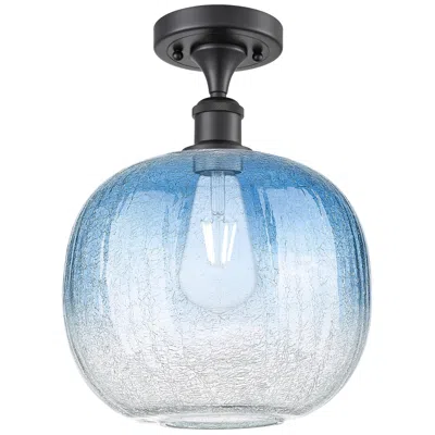 Innovations Lighting Ballston Brookhaven Sphere 10 1/2"w Black Semi-flush W/ Sapphire Shade