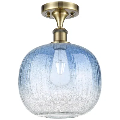 Innovations Lighting Ballston Brookhaven Sphere 11"w Brass Semi-flush W/ Sapphire Shade In Blue