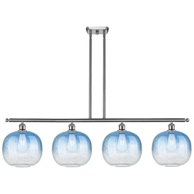 Innovations Lighting Ballston Brookhaven Sphere 49"w 4-lt Nickel Stem Island Light W/ Blue Shade