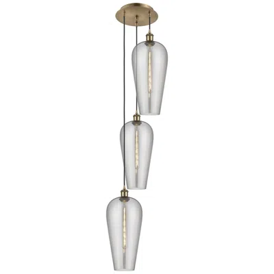 Innovations Lighting Ballston Chelsea 15"w 3 Light Brass Cord Pendant W/ Light Smoke Shade