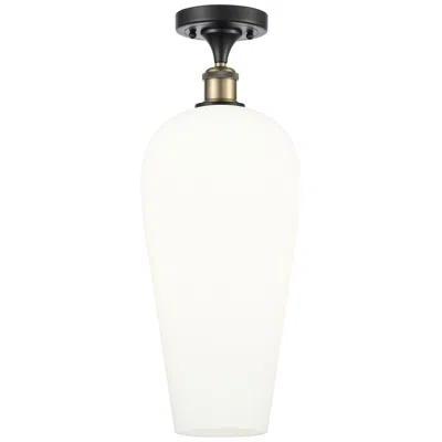 Innovations Lighting Ballston Chelsea 8"w Black And Brass Semi.flush Mount With White Shade
