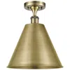 Innovations Lighting Ballston Cone 12"w Antique Brass Led Semi.flush Mount In Brown