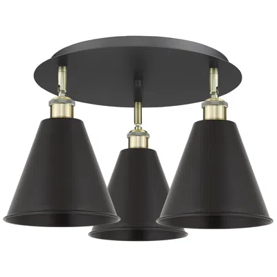 Innovations Lighting Ballston Cone 19.75"w 3 Light Black Brass Flush Mount W/ Black Shade