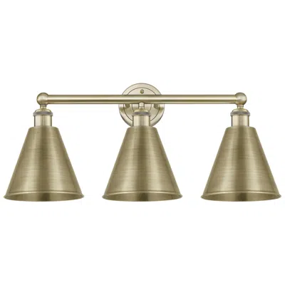 Innovations Lighting Ballston Cone 26"w 3 Light Antique Brass Bath Light W/ Antique Brass S