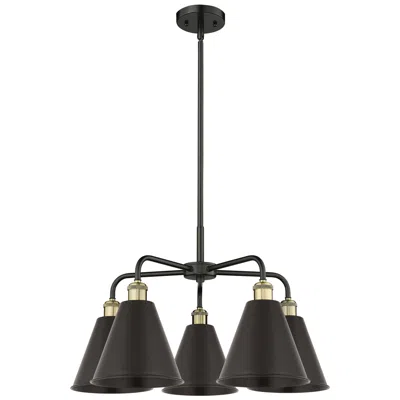 Innovations Lighting Ballston Cone 26"w 5 Light Black Brass Stem Hung Chandelier W/ Black S
