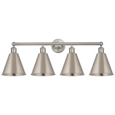 Innovations Lighting Ballston Cone 35"w 4 Light Satin Nickel Bath Light With Satin Nickel S In Brown