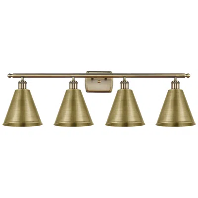 Innovations Lighting Ballston Cone 38"w 4 Light Antique Brass Bath Light W/ Antique Brass S