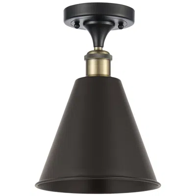 Innovations Lighting Ballston Cone 8"w Black Antique Brass Semi.flush Mount With Black Shad