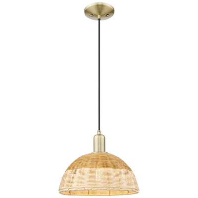 Innovations Lighting Ballston Dome 11.75"w Antique Brass Cord Mini Pendant W/ 12" Fiber Shade