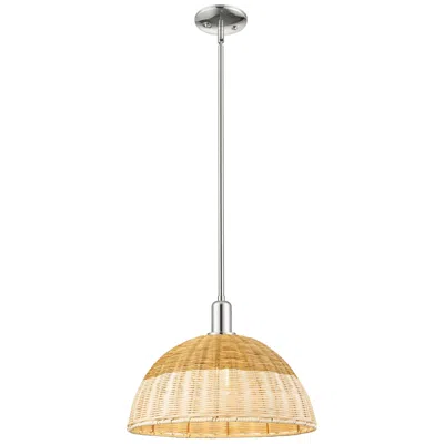Innovations Lighting Ballston Dome 15.75"w Nickel Stem Mini Pendant W/ 16" Fiber Shade