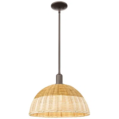 Innovations Lighting Ballston Dome 15.75"w Oiled Bronze Stem Mini Pendant W/ 16" Fiber Shade