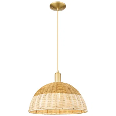 Innovations Lighting Ballston Dome 15.75"w Satin Gold Cord Mini Pendant W/ 16" Fiber Shade
