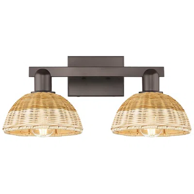 Innovations Lighting Ballston Dome 16"w 2-lt Oil Rubbed Bronze Bath-lt W/ Basketweave Shade In Brown