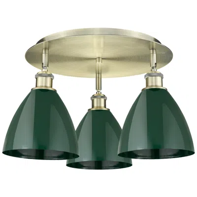 Innovations Lighting Ballston Dome 19.25" Wide 3 Light Antique Brass Flush Mount W/ Green S