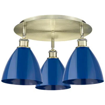 Innovations Lighting Ballston Dome 19.25" Wide 3 Light Antique Brass Flush Mount With Blue