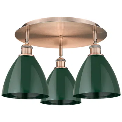 Innovations Lighting Ballston Dome 19.25" Wide 3 Light Antique Copper Flush Mount W/ Green