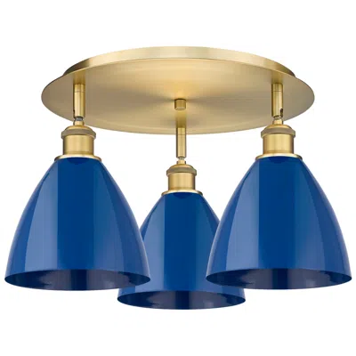 Innovations Lighting Ballston Dome 19.25" Wide 3 Light Brushed Brass Flush Mount With Blue