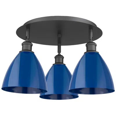Innovations Lighting Ballston Dome 19.25" Wide 3 Light Matte Black Flush Mount With Blue Sh