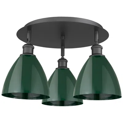 Innovations Lighting Ballston Dome 19.25" Wide 3 Light Matte Black Flush Mount With Green S