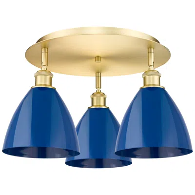 Innovations Lighting Ballston Dome 19.25" Wide 3 Light Satin Gold Flush Mount With Blue Sha