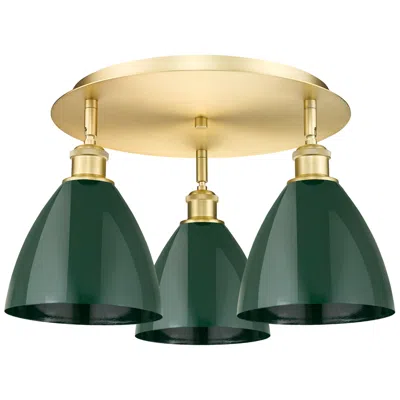 Innovations Lighting Ballston Dome 19.25" Wide 3 Light Satin Gold Flush Mount With Green Sh