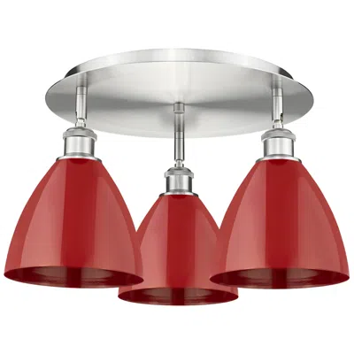 Innovations Lighting Ballston Dome 19.25" Wide 3 Light Satin Nickel Flush Mount With Red Sh
