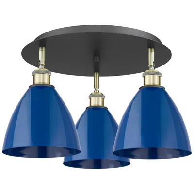 Innovations Lighting Ballston Dome 19.25"w 3 Light Black Antique Brass Flush Mount W/ Blue