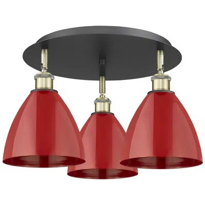 Innovations Lighting Ballston Dome 19.25"w 3 Light Black Antique Brass Flush Mount W/ Red S