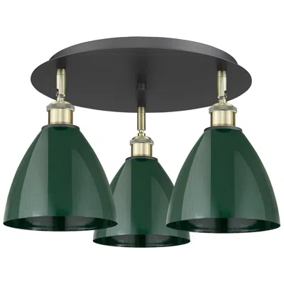 Innovations Lighting Ballston Dome 19.25"w 3 Light Black Brass Flush Mount W/ Green Shade
