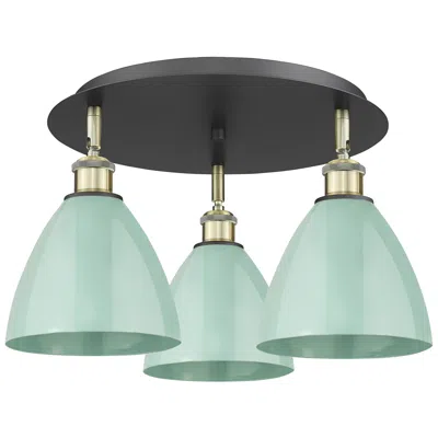 Innovations Lighting Ballston Dome 19.25"w 3 Light Black Brass Flush Mount W/ Seafoam Shade
