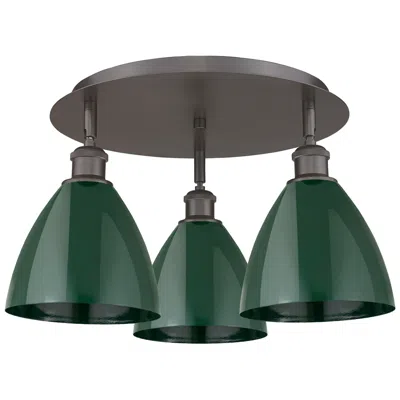 Innovations Lighting Ballston Dome 19.25"w 3 Light Oil Rubbed Bronze Flush Mount W/ Green S