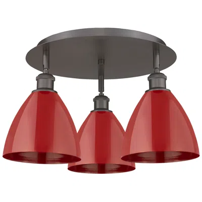 Innovations Lighting Ballston Dome 19.25"w 3 Light Oil Rubbed Bronze Flush Mount W/ Red Sha