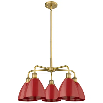 Innovations Lighting Ballston Dome 25.5"w 5 Light Brushed Brass Stem Chandelier W/ Red Shad