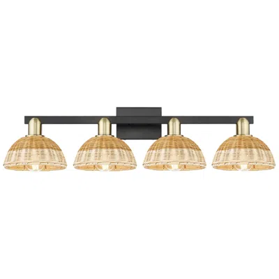 Innovations Lighting Ballston Dome 36"w 4 Light Black Brass Bath Light W/ Fiber Shade