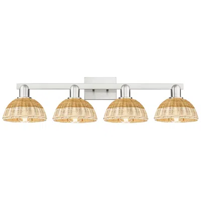 Innovations Lighting Ballston Dome 36"w 4 Light Brushed Nickel Bath Light W/ Fiber Shade In Black
