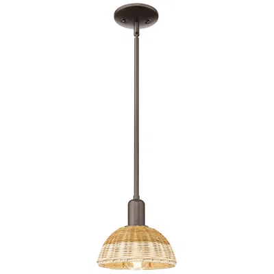 Innovations Lighting Ballston Dome 8"w Oil Rubbed Bronze Stem Mini Pendant W/ Basketweave Shade In Gray