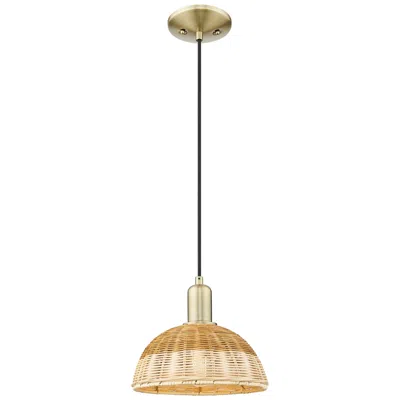 Innovations Lighting Ballston Dome 9"w Antique Brass Cord Mini Pendant W/ Fiber Shade