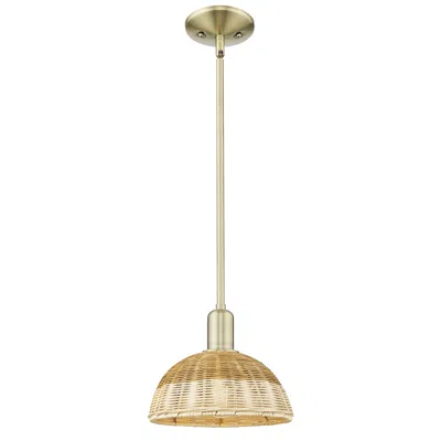 Innovations Lighting Ballston Dome 9"w Antique Brass Stem Mini Pendant W/ Fiber Shade