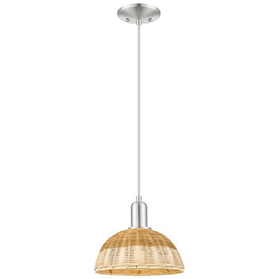 Innovations Lighting Ballston Dome 9"w Brushed Nickel Cord Mini Pendant W/ Fiber Shade In Brown