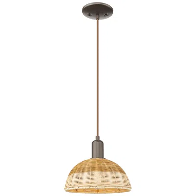 Innovations Lighting Ballston Dome 9"w Oiled Bronze Cord Mini Pendant W/ Fiber Shade