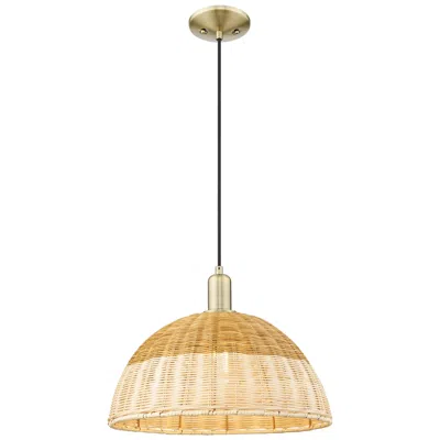 Innovations Lighting Ballston Dome Wide Antique Brass Cord Mini Pendant W/ 16" Basketweave Shade