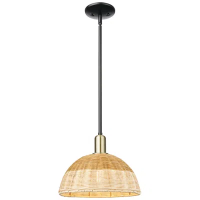 Innovations Lighting Ballston Dome Wide Black Brass Stem Mini Pendant W/ 12" Basketweave Shade