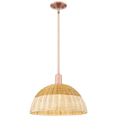 Innovations Lighting Ballston Dome Wide Copper Stem Mini Pendant W/ 16" Basketweave Shade