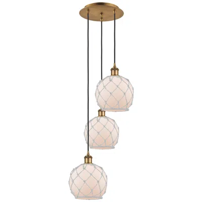 Innovations Lighting Ballston Farmhouse 15"w 3-lt Brushed Brass Cord Pendant W/ White Shade
