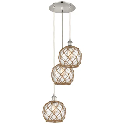 Innovations Lighting Ballston Farmhouse 15"w 3-lt Polish Nickel Cord Pendant W/ Clear Brown