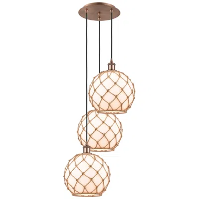 Innovations Lighting Ballston Farmhouse 17"w 3-lt Copper Cord Pendant W/ White Brown Shade
