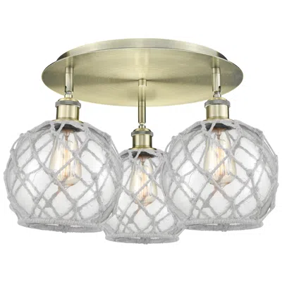 Innovations Lighting Ballston Farmhouse 20"w 3 Light Brass Flush Mount W/ Clear White Shade