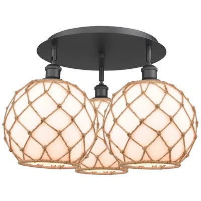 Innovations Lighting Ballston Farmhouse 22"w 3 Light Black Flush Mount W/ White Brown Shade