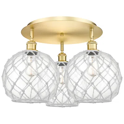 Innovations Lighting Ballston Farmhouse 22"w 3 Light Gold Flush Mount W/ Clear White Shade