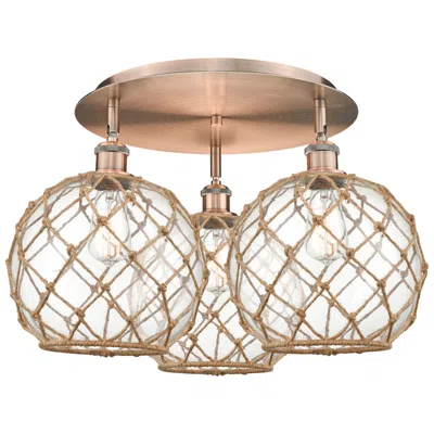 Innovations Lighting Ballston Farmhouse 22"w 3-lt Copper Flush Mount W/ Clear Brown Shade